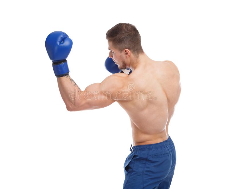 Muscular Guy in Boxing Glove Punches an Uppercut on a White Isolated  Background. Side View Stock Image - Image of attitude, determined: 105707309